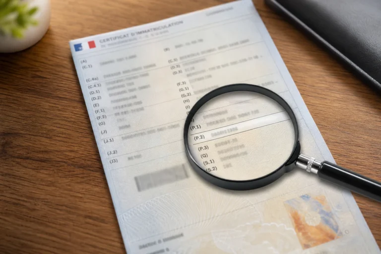 Loupe posée sur une carte grise, zone du champ V7 mise en valeur