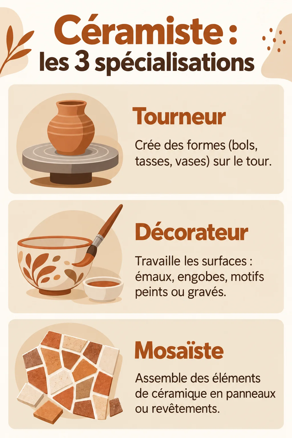 Céramiste : les 3 spécialisations : Tourneur, Décorateur, Mosaïste